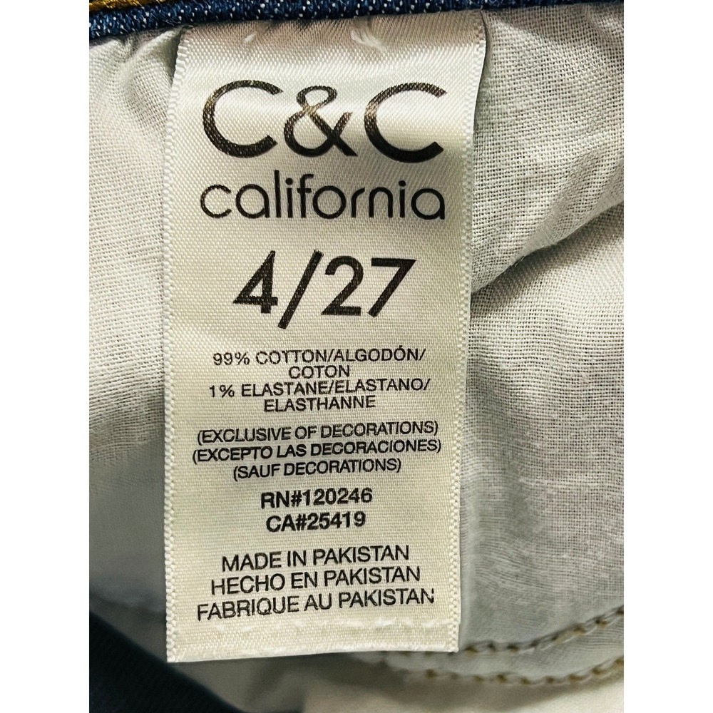 C&C California Skinny Jeans Womens 4/27 Blue Distressed High Rise Slit Edgy - Picture 9 of 10